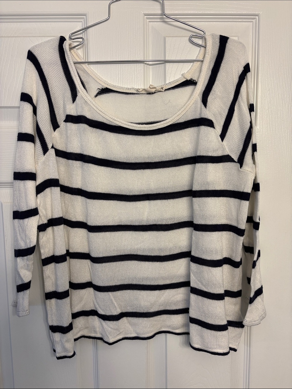 Soft Joie Black & White Striped Scoop Neck Sweater
